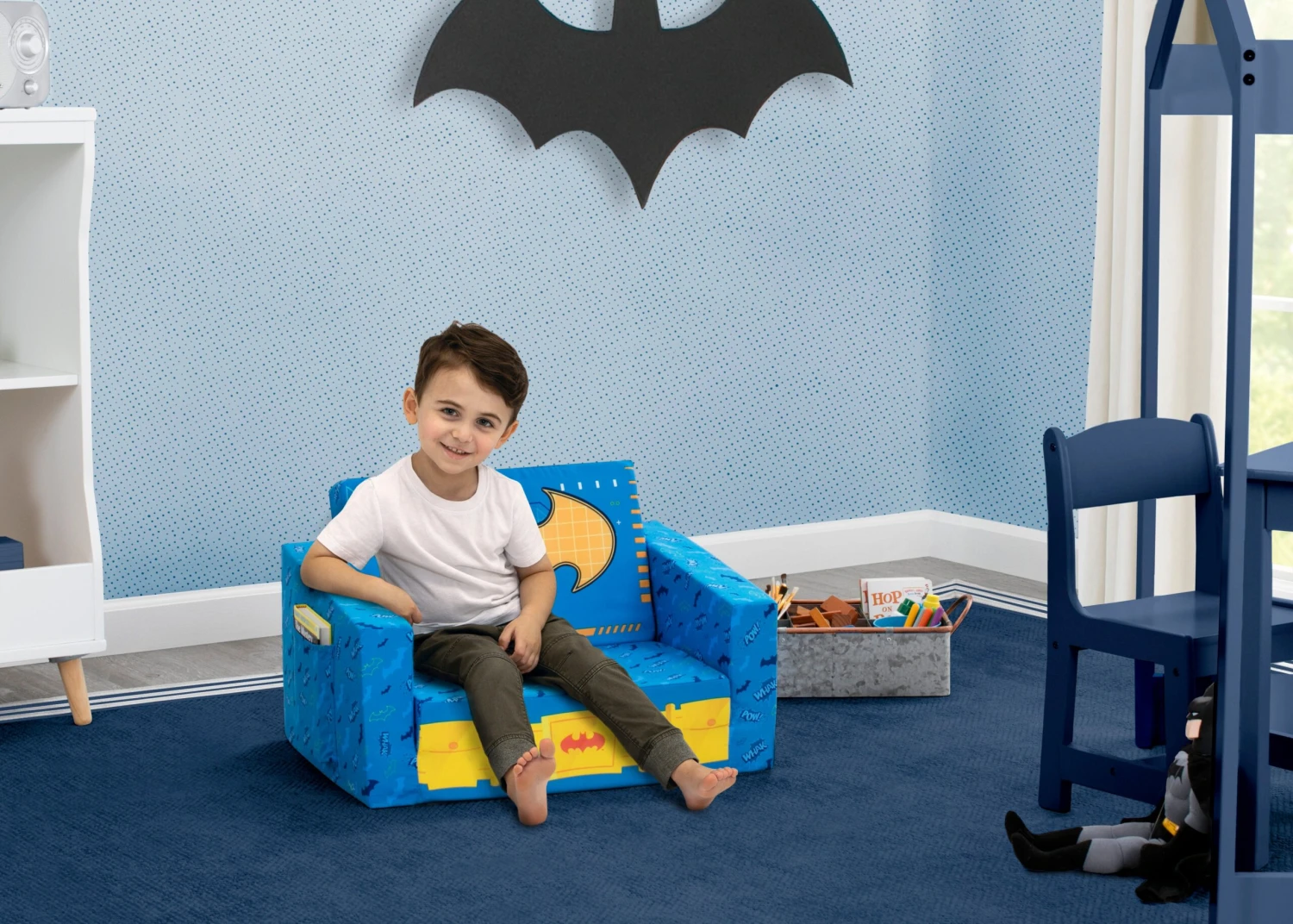 Delta Children Batman Cozee Flip-Out Chair - 2-in-1 Convertible Chair To Lounger For Kids